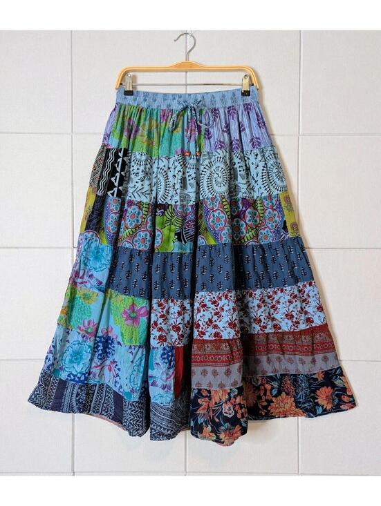 Gypsy Rose Dresses & Skirts - Gypsy Rose boho 100% cotton patchwork tiered flare midi skirt